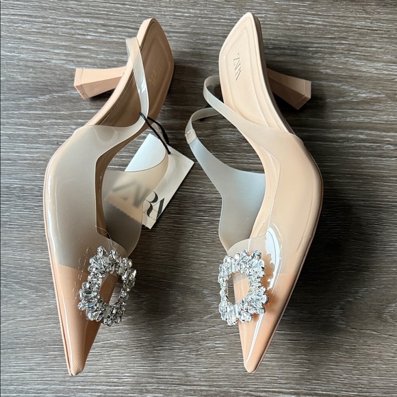 NWT Zara Beige Heels with Sparkling Embellishments - Picture 5 of 6